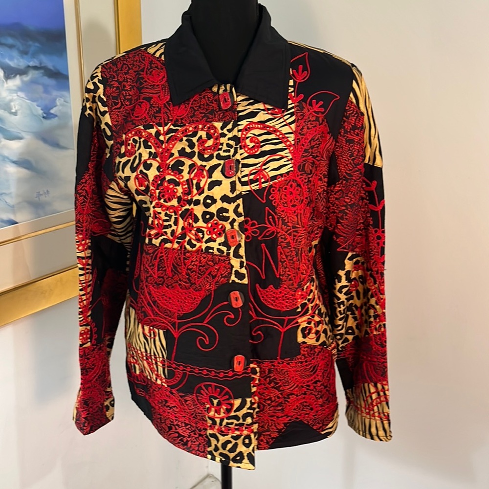 Abstract floral and animal print design blazer, PS size, lined, Alex Kim brand